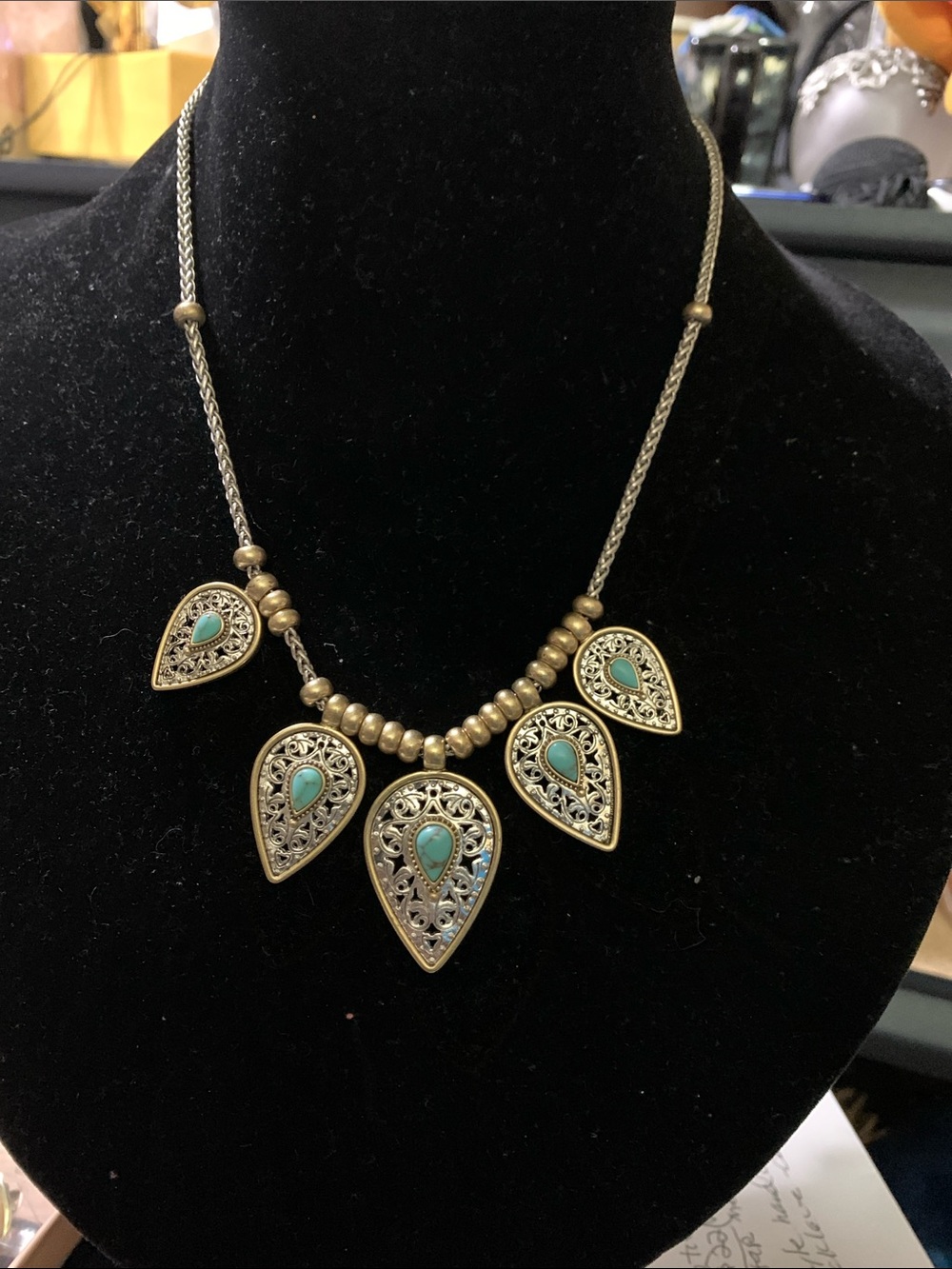 Antique-Turquoise/Silver/Gold Tone Southwestern Style Necklace